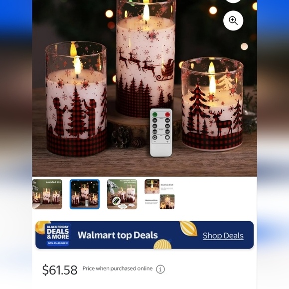 Christmas Red Buffalo Plaid Glass Flameless LED Candles W Remote Eywamage Set - Picture 7 of 12